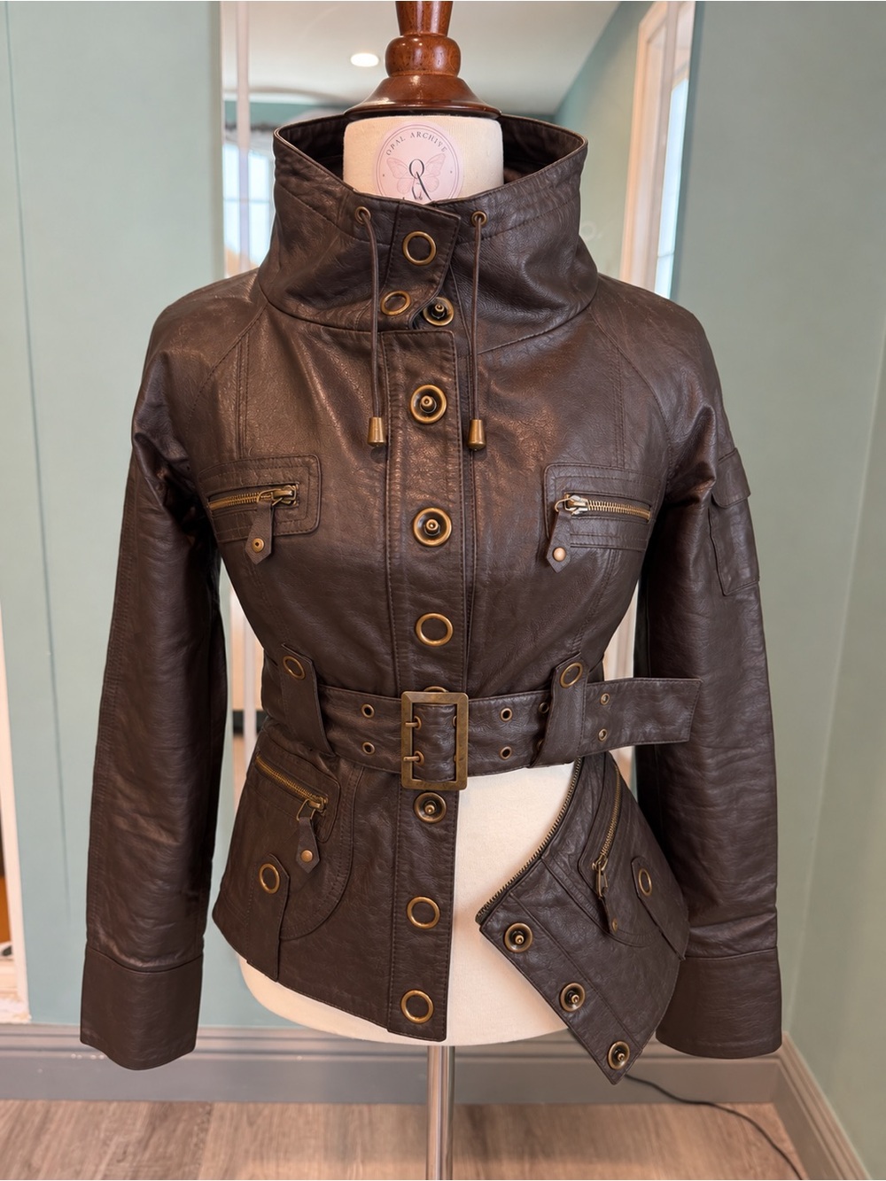 Vintage VERO MODA Genuine Pig Leather Convertible Hem Belted Jacket XS